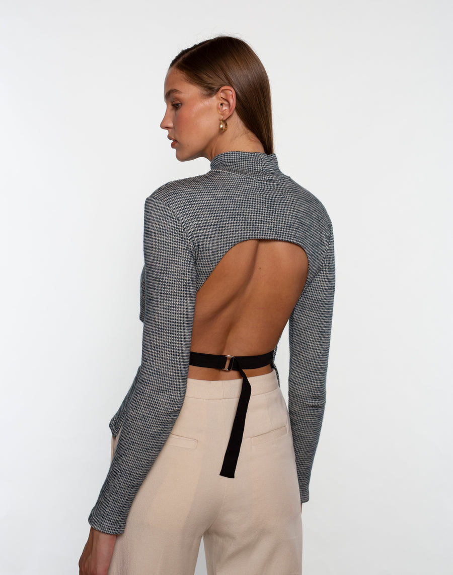 HIGH NECK OPEN BACK TOP