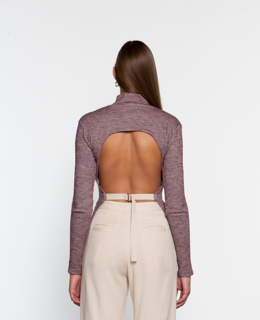 HIGH NECK OPEN BACK TOP